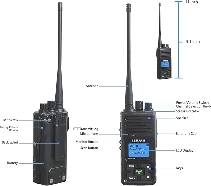 SAMCOM 5wTwo Way Radio,Professional/Business Walkie Talkies - Rechargeable, 1500mAh Programmable Walkie Talkie for Adults Heavy Duty with 6 Way Multi-Unit Charger Gang (Radios 6 pcs + Charger Dock)