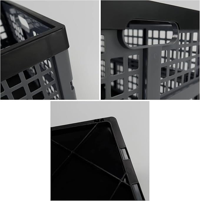 42 Liters Collapsible Storage Crate, Plastic Folding Crates, 4 Packs