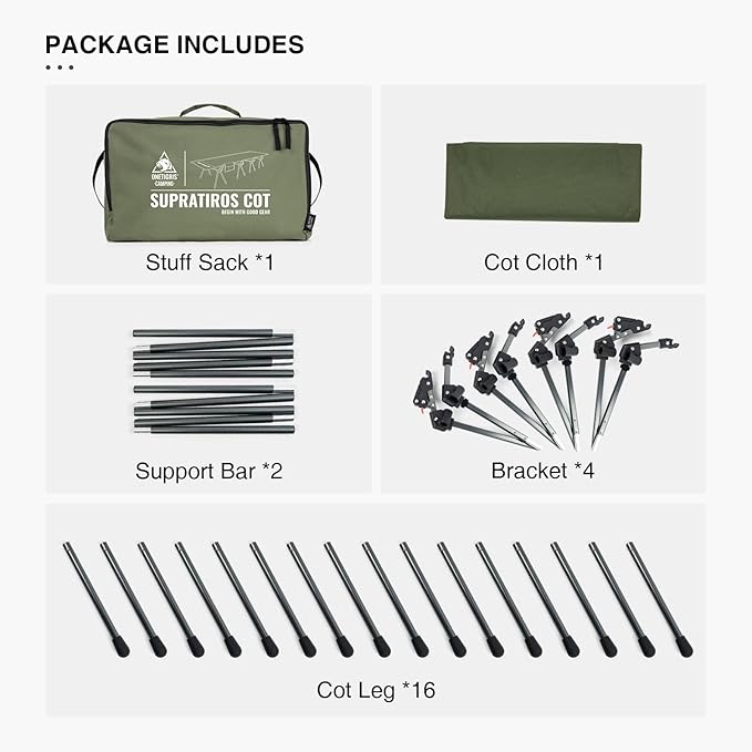 ONETIGRIS SUPRATIROS Extra Large Camping Cot, Height Adjustable Oversized Sleeping Cot with Extending Legs for Camping, Car Trips, Truck, Beach, Office Nap, Sturdy Supports Up to 400lbs (Ranger Green)