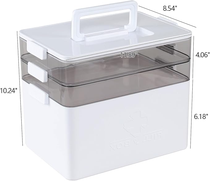 Ramddy 3-Tier Medicine Storage Box, Plastic Family First Aid Box with Handle, White, 1-Pack
