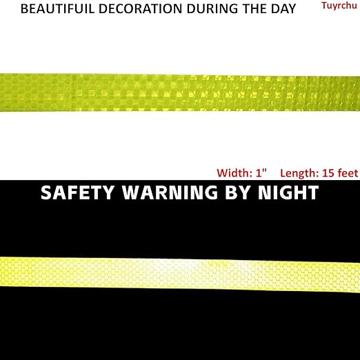 Fluorescent Yellow Reflective Tape Outdoor Waterproof 1 inch, High Visibility Warning Safety Industrial Marking Tape (15 feet)