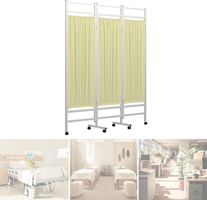 Medical Privacy Screen on Wheels, Foldable Medical Room Divider with Lockable casters, Waterproof Nylon Panel, Portable Privacy Screen for Room, Easy to Clean (Yellow 3 Panels)