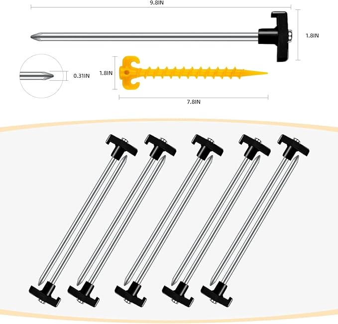 20+2PCS Tent Stakes Heavy Duty Camping Stakes,AVOFOREST 9.8Inch Non-Rust Metal Tent Pegs Ground Stakes Tent Spikes Camping,Garden,Hiking Black