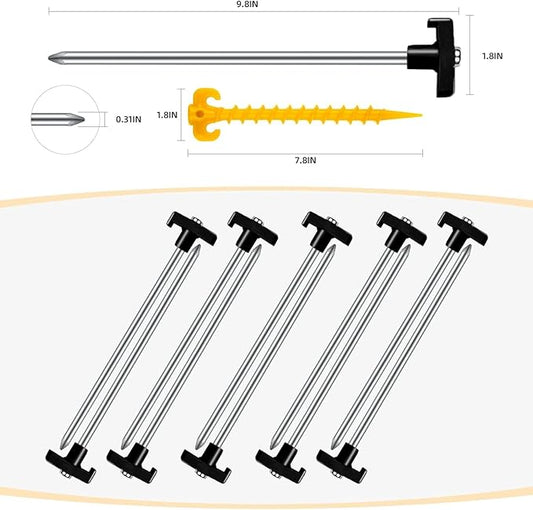 20+2PCS Tent Stakes Heavy Duty Camping Stakes,AVOFOREST 9.8Inch Non-Rust Metal Tent Pegs Ground Stakes Tent Spikes Camping,Garden,Hiking Black