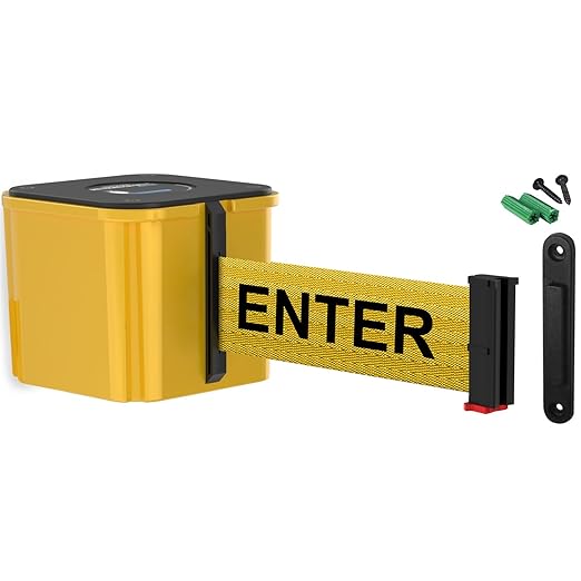 WM412 Retractable Belt Wall Mounted Yellow Crowd Control Barrier and Receiving End, 25' Caution Do Not Enter Belt
