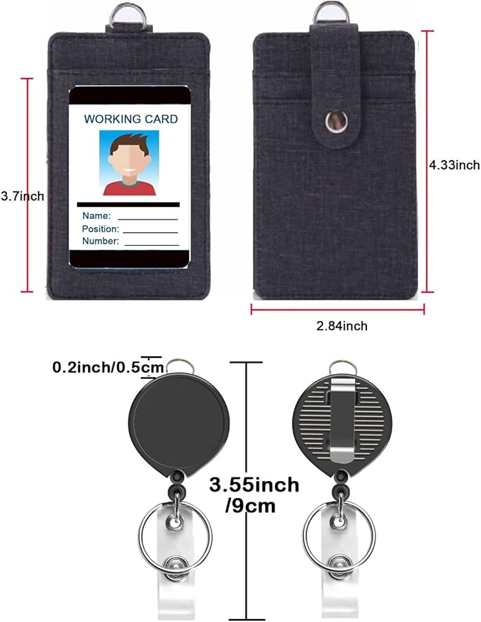 AMUU Black Nylon Neck Lanyard with PU Leather Vertical ID Badge Holder and Retractable Badge Reel,Lanyard,for Keys Kids Women Men,Cruise,1 Pack
