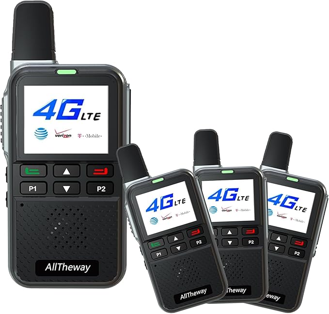 Lifetime Free Data 4G PoC Walkie Talkies - Alltheway Long Range Two-Way Radio with SIM Card, Unlimited Global Push-to-Talk for Outdoor & Work (V808M-4Pack-SIM)