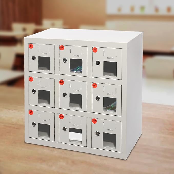 Cell Phone Locker 9 Slot Cellphone Charging Station Metal Cellphone Charging Cabinet Rechargeable Mobile Phone Cabinet for Office Classroom (9 Slot)