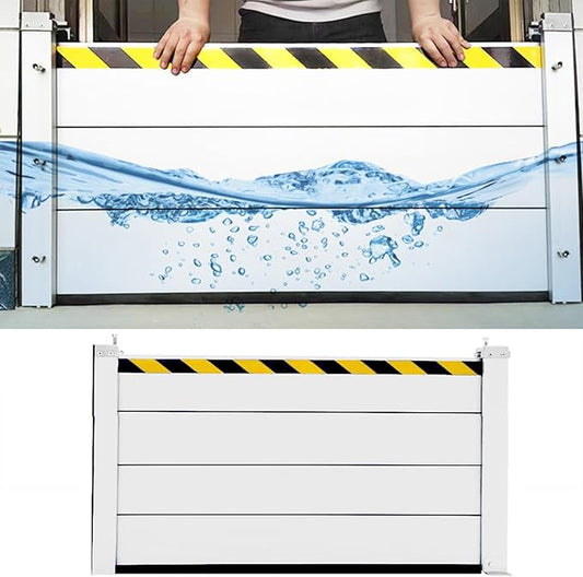 Basement/Garage Door/Home/Doorway Flood Protection Barriers, 2/3/4/5/6/7/8/9/15/18/20/23ft Reusable Detachable Aluminum Flood Panel Shield, Tall Water Prevention System(H 2.6ft(80cm),7.5ft(228