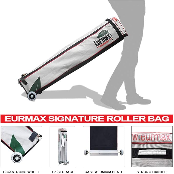 Eurmax USA 10'x20' Pop-up Canopy Tent Commercial Instant Canopies with 4 Removable Zipper End Side Walls and Roller Bag, Bonus 6 SandBags(Beige)