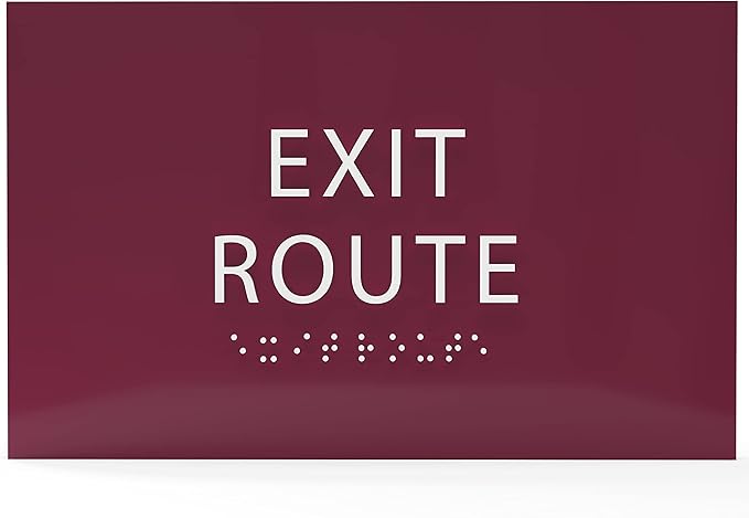 6" X4" Exit Route Sign- Tactile Graphics Grade 2 Braille Text | Modern Utility Wall Mount ADA Compliant Plastic Signs For Schools, Offices, Businesses, Apartments & Restaurants