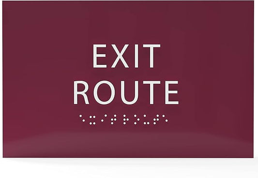6" X4" Exit Route Sign- Tactile Graphics Grade 2 Braille Text | Modern Utility Wall Mount ADA Compliant Plastic Signs For Schools, Offices, Businesses, Apartments & Restaurants