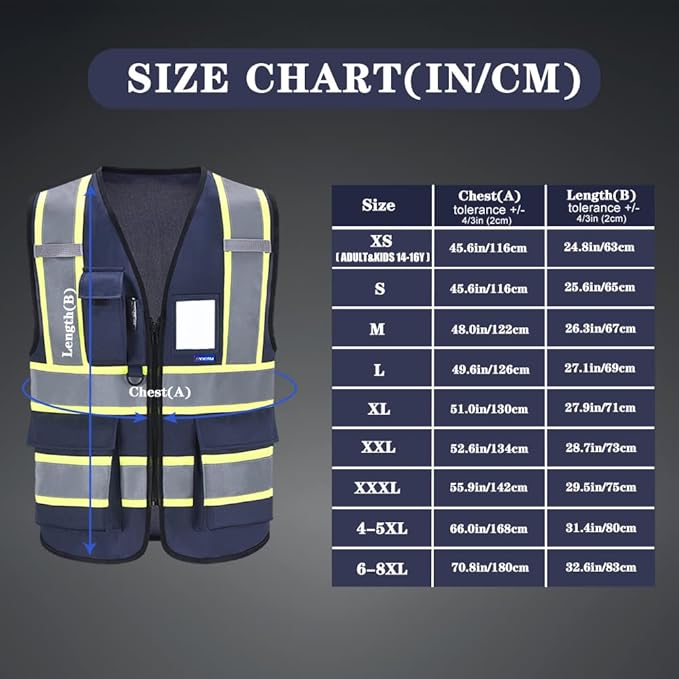 AYKRM Security Vest for Men Women 7 Pockets High Visibility Reflective Safety Vest Front Zipper Meets ANSI/ISEA