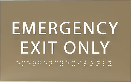 6" X4" Emergency Exit Only Sign - ADA Compliant Tactile Graphics Grade 2 Braille Text Prohibition Sign | Wall Mount Plastic Emergency Safety Restriction Sign for Business & Office