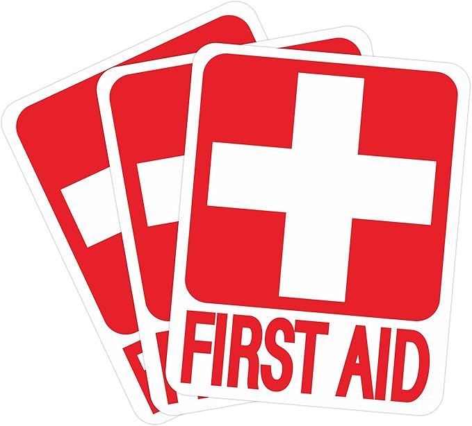 3PCS First Aid Sign Sticker for Home，Self-Adhesive Waterproof First Aid Decals for First Aid Boxes, Emergency First Aid Kit Supplies for Car, Office or Business 5.5''X4.3''