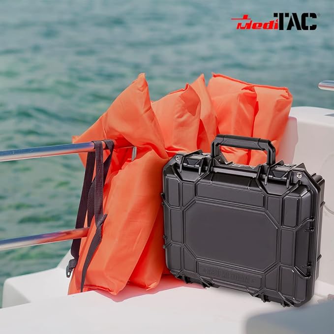 MediTac Marine Boat First Aid Medical Kit with Lightweight and Water Proof Black Case