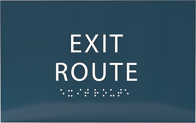6" X4" Exit Route Sign- Tactile Graphics Grade 2 Braille Text | Modern Utility Wall Mount ADA Compliant Plastic Signs For Schools, Offices, Businesses, Apartments & Restaurants