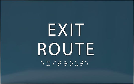 6" X4" Exit Route Sign- Tactile Graphics Grade 2 Braille Text | Modern Utility Wall Mount ADA Compliant Plastic Signs For Schools, Offices, Businesses, Apartments & Restaurants