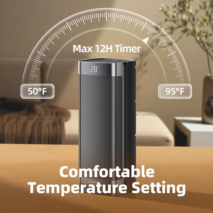 Flymoon Space Heater for Indoor Use, 1500W Portable Heater with Remote, Overheat & Tip-Over Protection, Electric Heater with 60° Oscillation, 12H Timer for Office Large Room RV
