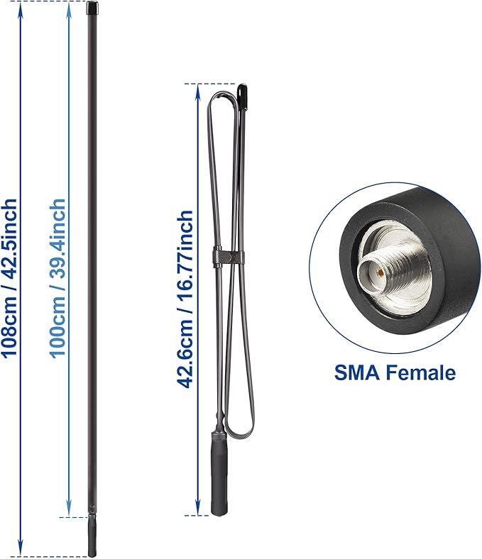 Bingfu Foldable CS Tactical SMA Female Ham Radio Antenna 2-Pack Dual Band VHF UHF 136-520MHz 42.5 inch Antenna for Baofeng BF-F8HP UV-5R UV-82 BF-888S GT-3 Ham Two Way Radio Walkie Talkie