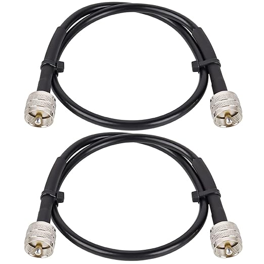 RG8x Jumper Cable 2ft,2 Pack PL259 Jumper CB Coax Cable 50 Ohm,UHF PL259 Male to Male Low Loss CB Antenna Extension for HAM Radio,VHF Radio,SWR Meter,Antenna Analyzer