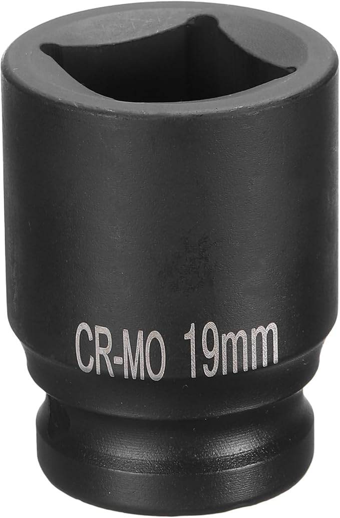 HARFINGTON 4 Point Square Socket 1/2" Drive 19mm Metric Square Impact Socket CR-MO Blackening Standard Wheel Sockets Pneumatic Socket Tool for Auto Repair Mechanical Maintenance Home Use