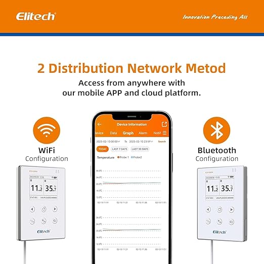 Elitech WiFi 5G/2.4G Digital Temperature Humidity Data Logger Remote Temperature Monitor Cloud Data Storage SMS/Email/APP/Web Alarm, External Temp&Humi Probe, 16.4ft, RCW-800W-THE-5PACK(-40~176℉)