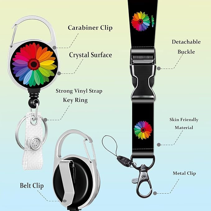 ID Badge Holder with Lanyard Be Kind Retractable Badge Reel Clip Lanyard Name Card Vertical ID Protector, ID Card Holder Keychain Name Badge Clip for Women Men