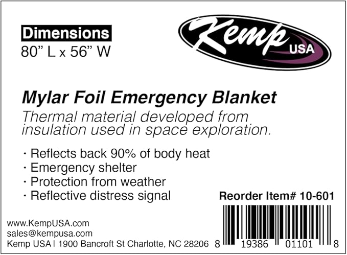 Kemp USA Emergency Mylar Blanket - Pack of 25, Lightweight Multipurpose First Aid Blanket, Used by US Customs & Border Patrol for Survival Gear and Supplies, Ideal for Bug Out Bag & Emergency Kit