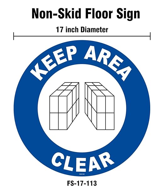 Stranco Non-Slip Floor Sign “KEEP AREA CLEAR” | 17” White on Blue | Permanent Acrylic Adhesive, Pebble-Textured Laminate, Durable 20 mil Construction, Slip-Resistant Safety Label