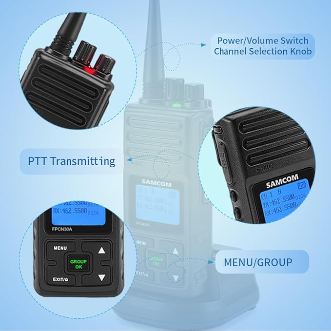 SAMCOM FPCN30A Two Way Radio Long Range Rechargeable,5W High Power UHF Programmable Professional Handheld 2 Way Radios Walkie Talkies for Adults Long Range with Group CALL/1500mAh/Earpieces, 2 Packs