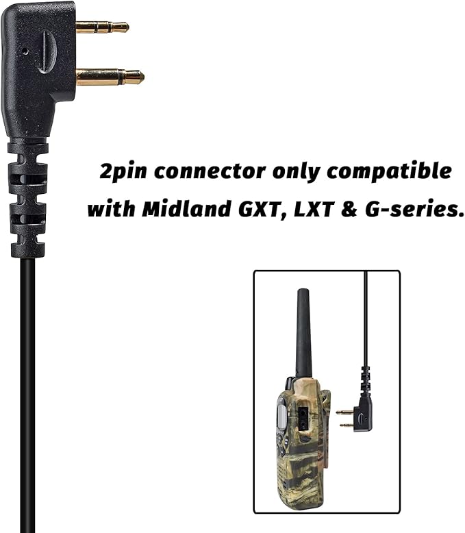 Walkie Talkie Earpiece for Midland Walkie Talkies GXT1000VP4 LXT500VP3 GXT1050VP4 GXT1000XB, Two Way Radio Surveillance Earpiece Headset Ear Piece with Mic and Clear Acoustic Coil Tube, Pack of 2