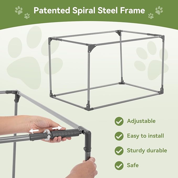 PETSFIT Soft Dog Crate, with Patented Adjustable Fabric Cover, Chewproof & Lockable Mesh Doors, Waterproof Base Collapsible Kennel Green 30 Inch