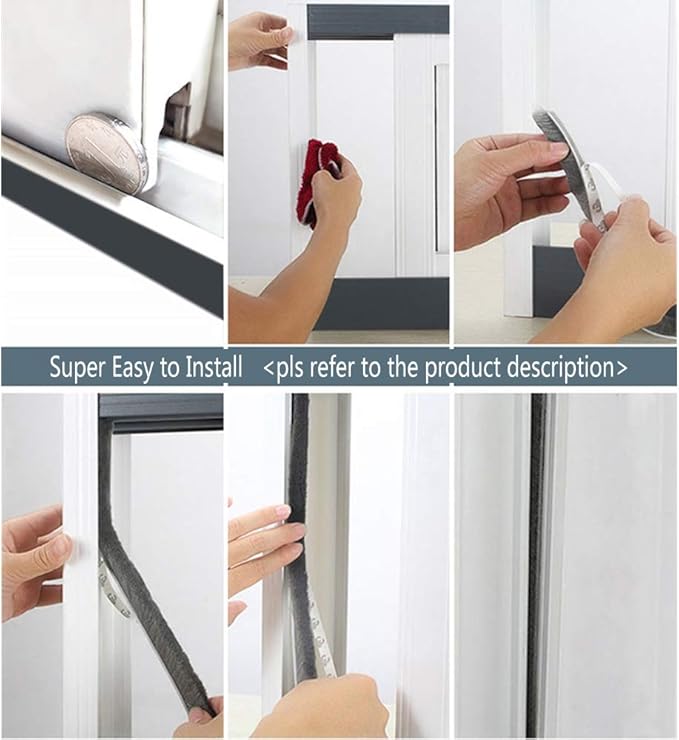 Brush Weather Stripping for Sliding Windows/Doors Frame Side,Pile Self Adhesive Weatherstrip Seal Strip for Soundproofing (16.5ft x11/32 x 11/32 Brush inch, Black)