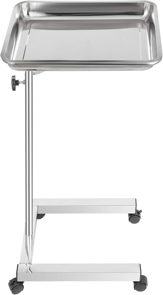 VEVOR Lab Cart, Stainless Steel Mayo Tray Stand 18 x 14 in Trolley Mayo Stand, Adjustable Height 32-51 in Instrument Tray with Removable Tray & 4 Omnidirectional Wheels, Ideal for Home Equipment