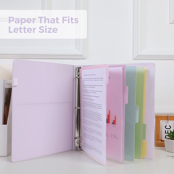SKYDUE 3 Ring Binder with Clipboard 1 Inch, 13.2" × 10.2" PU Clipboard Binder with Notepad & 5 Dividers with 5 Pockets, Labels, Clipboard Folder Great for School Office(Fit Letter Sized Paper)