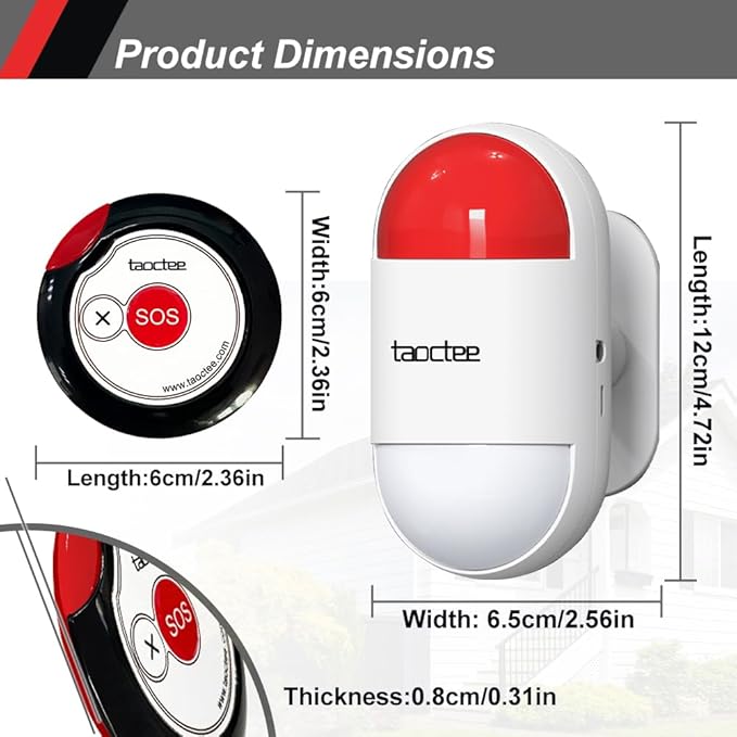Panic Button Alarm for Security Emergency Remote Panic Alarm Siren for Home Strobe Siren,Lightweight and Compact Button with Lanyard,Emergency Alert System for House Business Shop(Battery/USB)