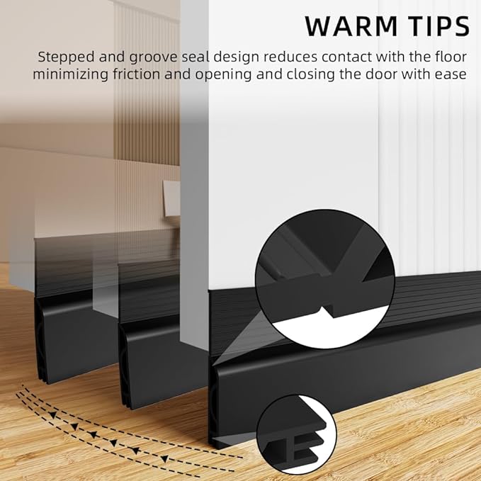 Door Draft Stopper for Bottom of Door, Adjustable Weather Stripping Door Seal for Cold Insulation, Under Door Sweep for Exterior & Interior Doors, Door Bottom Seal Blocker Noise (78inch,Black)