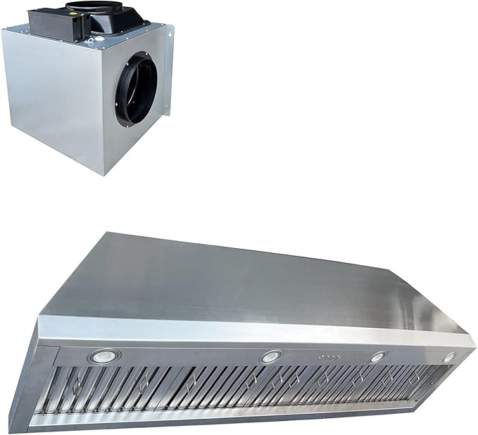 54-inch Range Hood Insert with Inline Remote Blower, CT Copper Tailor 1260CFM Kitchen Vent Hood, 4-Speed Exhaust Fan, 4 LED Lights, 8" Round Ducted,Baffle Filters, in Stainless Steel