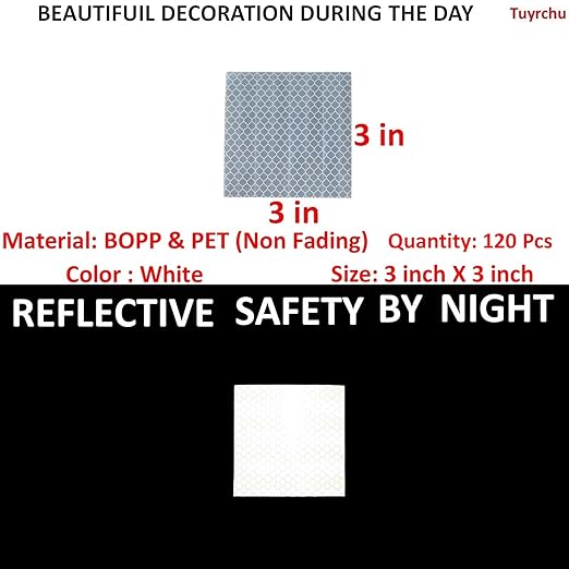White Reflective Stickers 3 inch X 3 inch, Outdoor Waterproof High Visibility Warning Safety Adhesive Reflector Tape (120 Pcs)