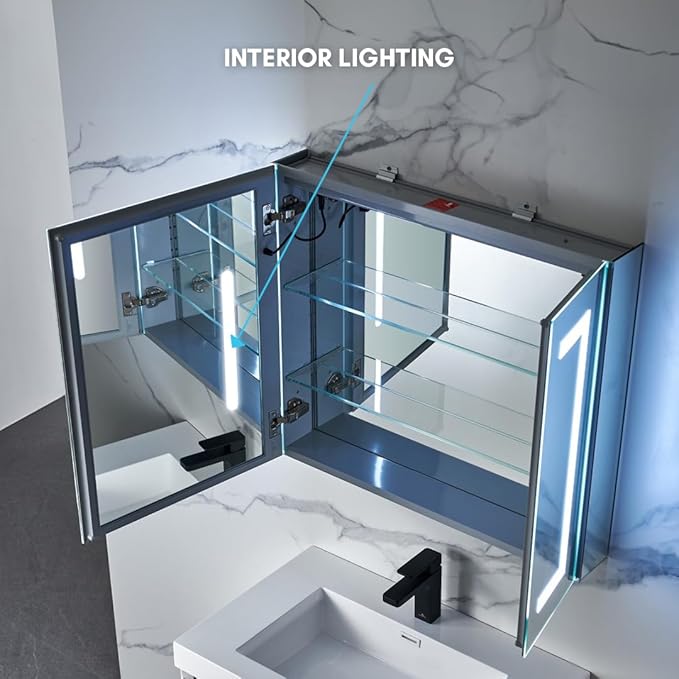 Blossom LED Medicine Cabinet Mirror for Bathroom 30x26, Lighted Medicine Cabinet with Mirror, Recessed/Surface Mount, Anti-Fog, Dimmable, 3 Color Light Makeup, Wall Mounted Storage Cabinet
