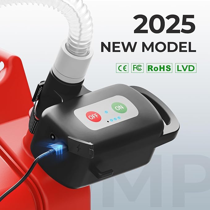 Rechargeable Fuel Transfer Pump with Auto Stop Sensor, Fast 3.2 GPM Flow Gas Can Pump Portable Fuel Pump, Lithium-Ion Battery Gas Transfer Pump for Oil, Diesel, Gasoline, Black