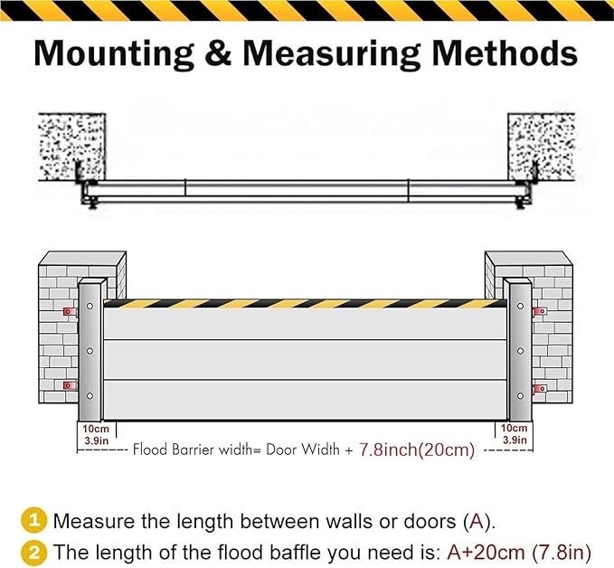 Heavy Duty Aluminum Flood Barrier, Reusable Outdoor Water Barrier for Home, Garage, Gates, Roads, Detachable Flood Protection Baffle, Temporary Flood Control System(H 2.6ft/80cm,L 3.5ft/1.1m)