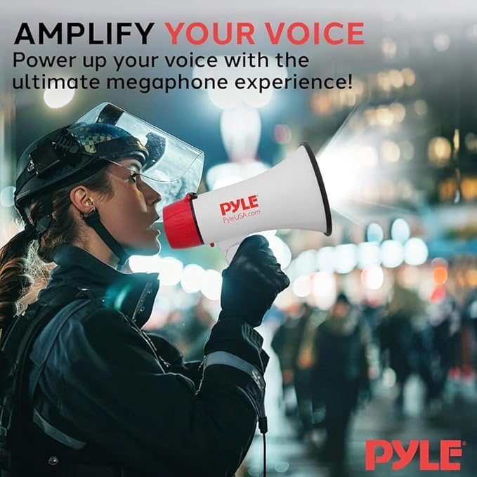Pyle Megaphone Bull Horn Loud PA Speaker with 30W Power and Adjustable Volume Control, 800 Yard Range, Lightweight Portable Design, Ideal for Outdoor Sports, Cheerleading, and Coaches