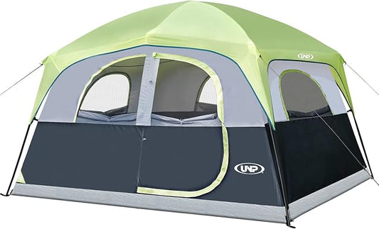 UNP Tents 6 Person Waterproof Windproof Easy Setup,Double Layer Family Camping Tent with 1 Mesh Door & 5 Large Mesh Windows -10'X9'X78in(H)