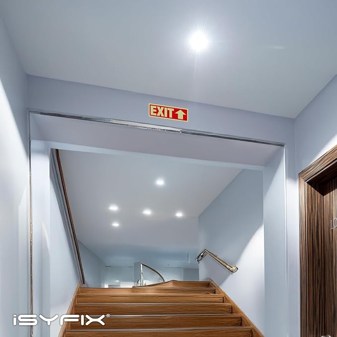 iSYFIX Exit Stickers Signs with Directional Up Arrow 2 Pack 12x4 Inch - Glow in the Dark Photoluminescent Vinyl for Office, School, Business, Warehouse - UV & Weather Resistant for Indoor/Outdoor Use