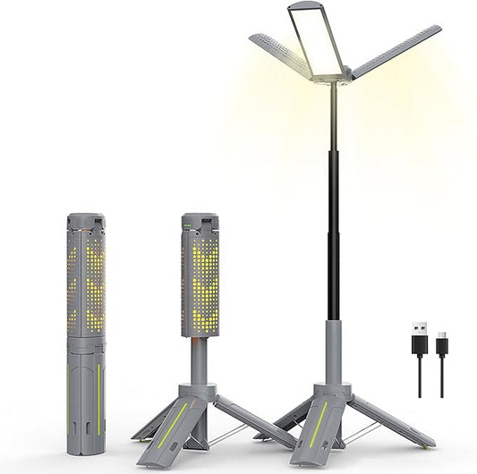 BUBRA Telescopic Camping Lantern with 40" Stand, 8000mAh Rechargeable Work Light, 1000LM Flashlight, IP44 Waterproof Tripod Base, Dimmable LED for Hurricane, Emergency, Repair