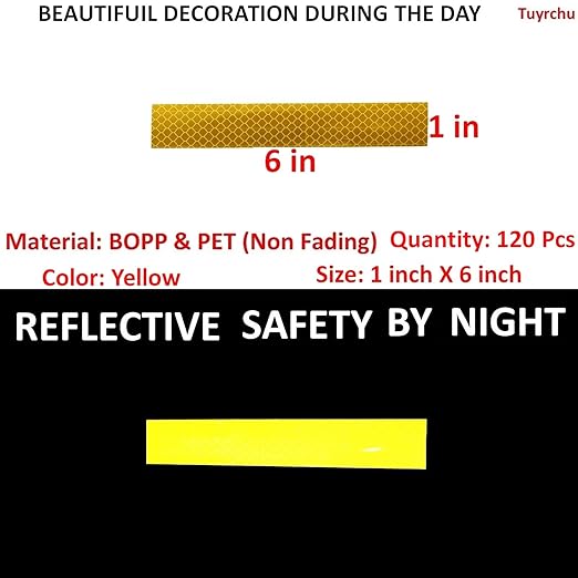 Yellow Reflective Stickers 1 inch X 6 inch, Outdoor Waterproof High Visibility Warning Safety Adhesive Reflector Tape (120 Pcs)