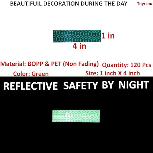 Green Reflective Stickers 1 inch X 4 inch Outdoor Waterproof High Visibility Warning Safety Adhesive Reflector Tape (120 Pcs)