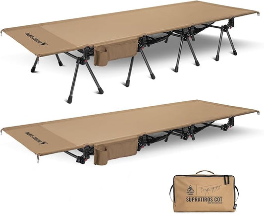 ONETIGRIS SUPRATIROS Extra Large Camping Cot, Height Adjustable Oversized Sleeping Cot with Extending Legs for Camping, Car Trips, Truck, Beach, Office Nap, Sturdy Supports Up to 400lbs